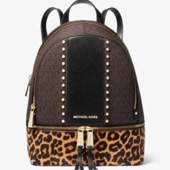Rhea Medium Studded Logo and Leopard Calf Hair Backpack 5 out of 5 Customer Rati